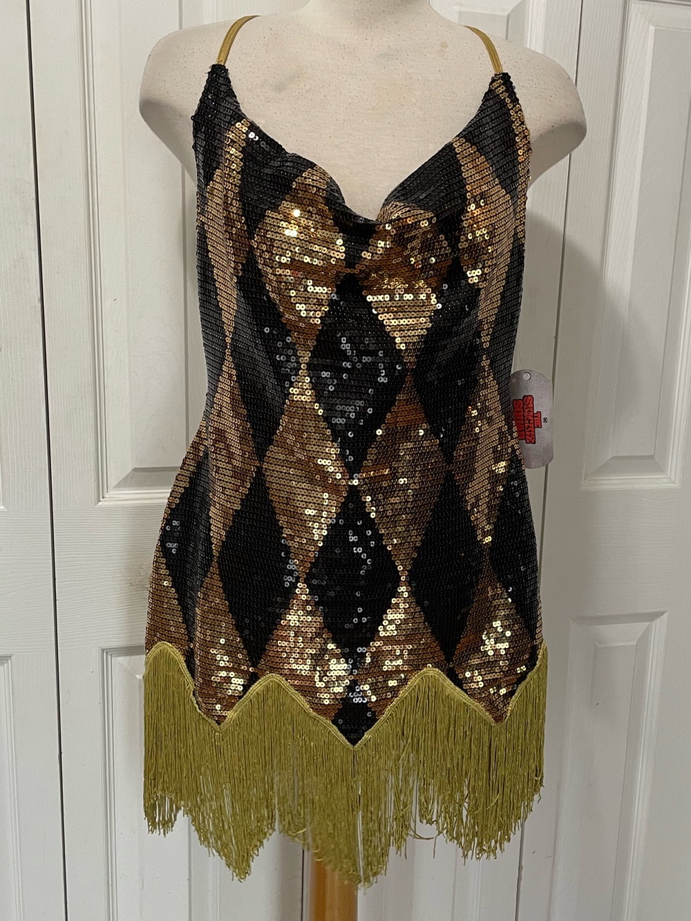 DC Black & Gold Sequin Fringe Mini Dress